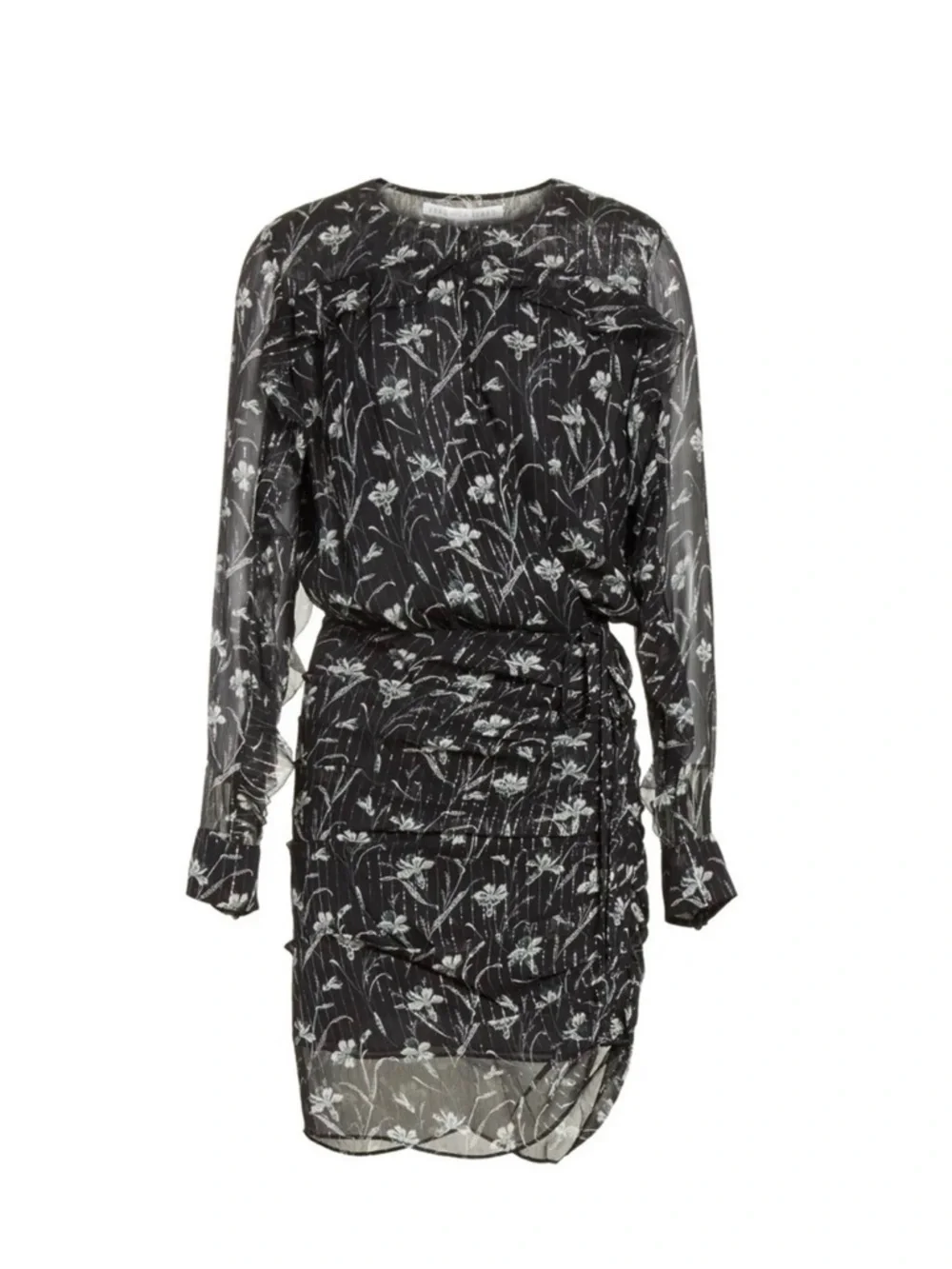 Veronica Beard Black Fitzgerald Metallic Ruched Floral Silk Mini Cocktail‎ Dress
